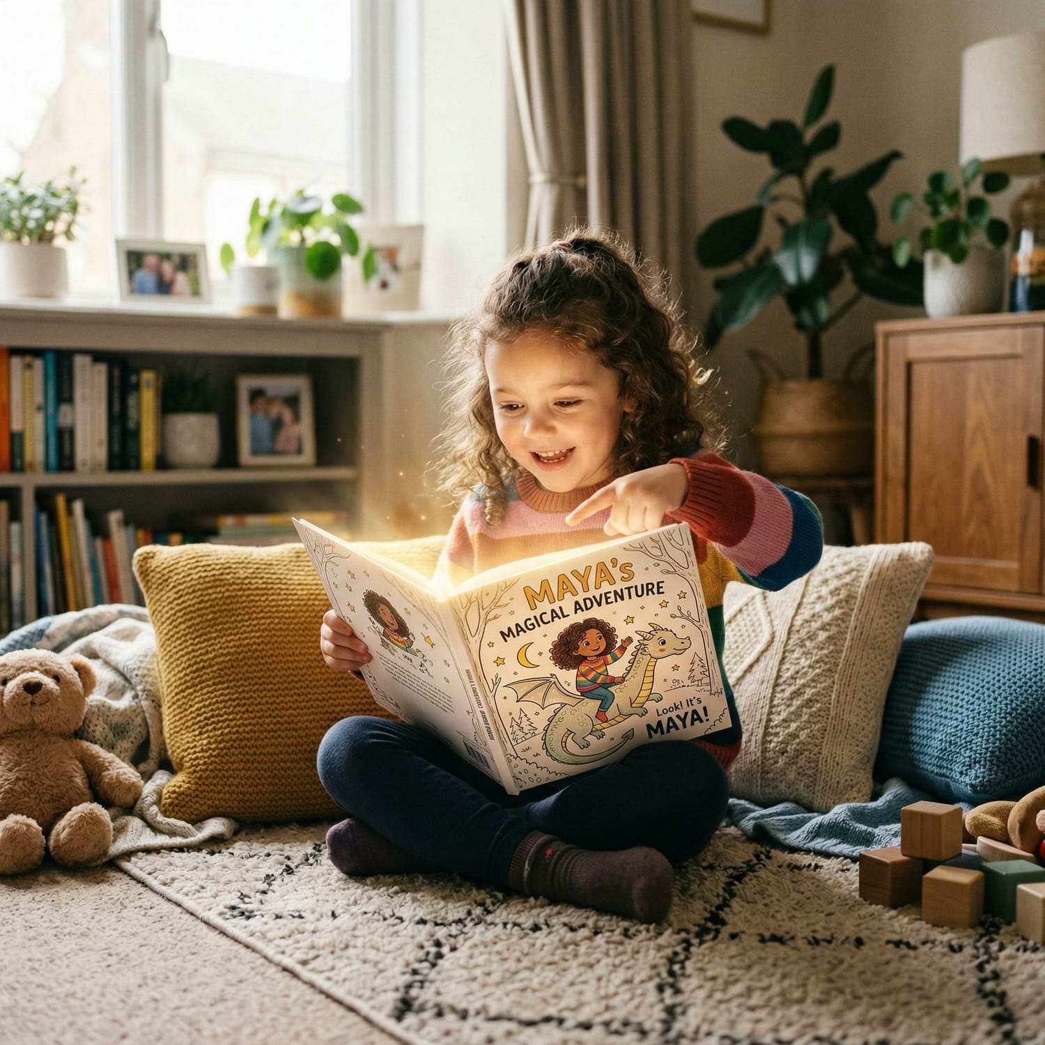 Child discovering their personalized coloring book with pure wonder