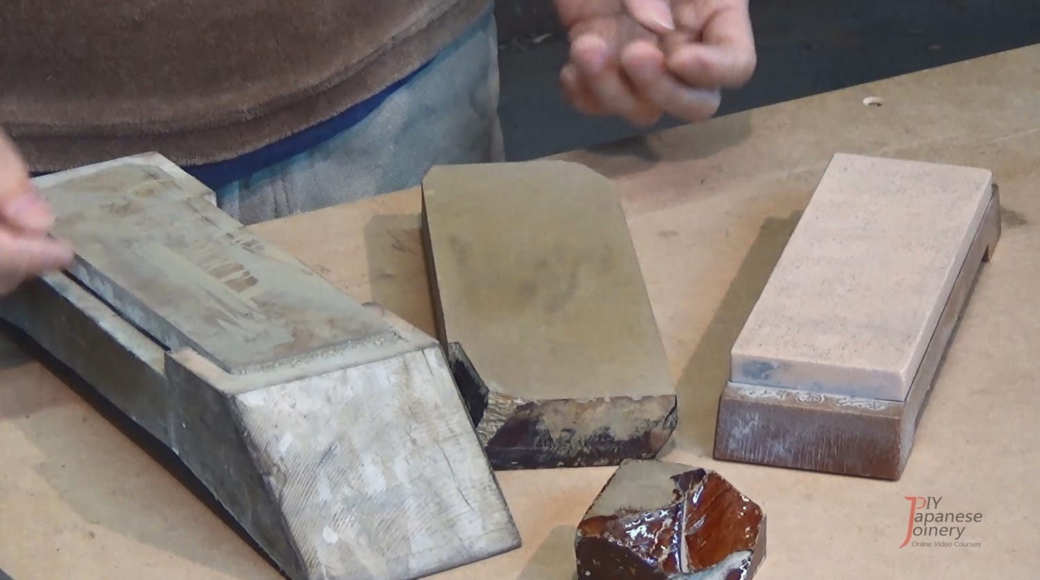 Set of sharpening stones for Japanese chisels: coarse, medium, and fine grit