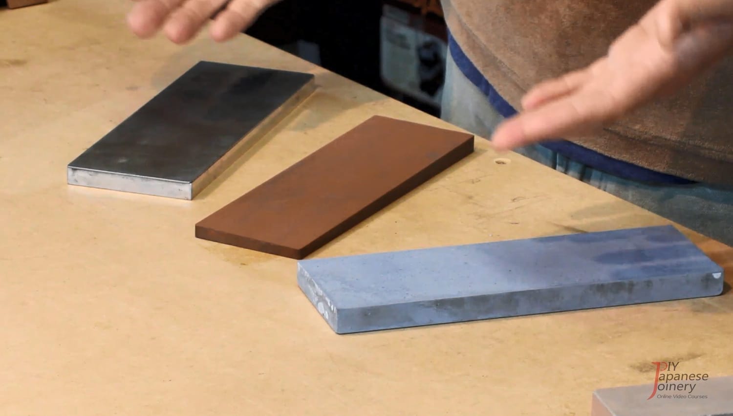 Three medium-grit stones – King Deluxe #1200, ceramic #1500, and diamond #1200