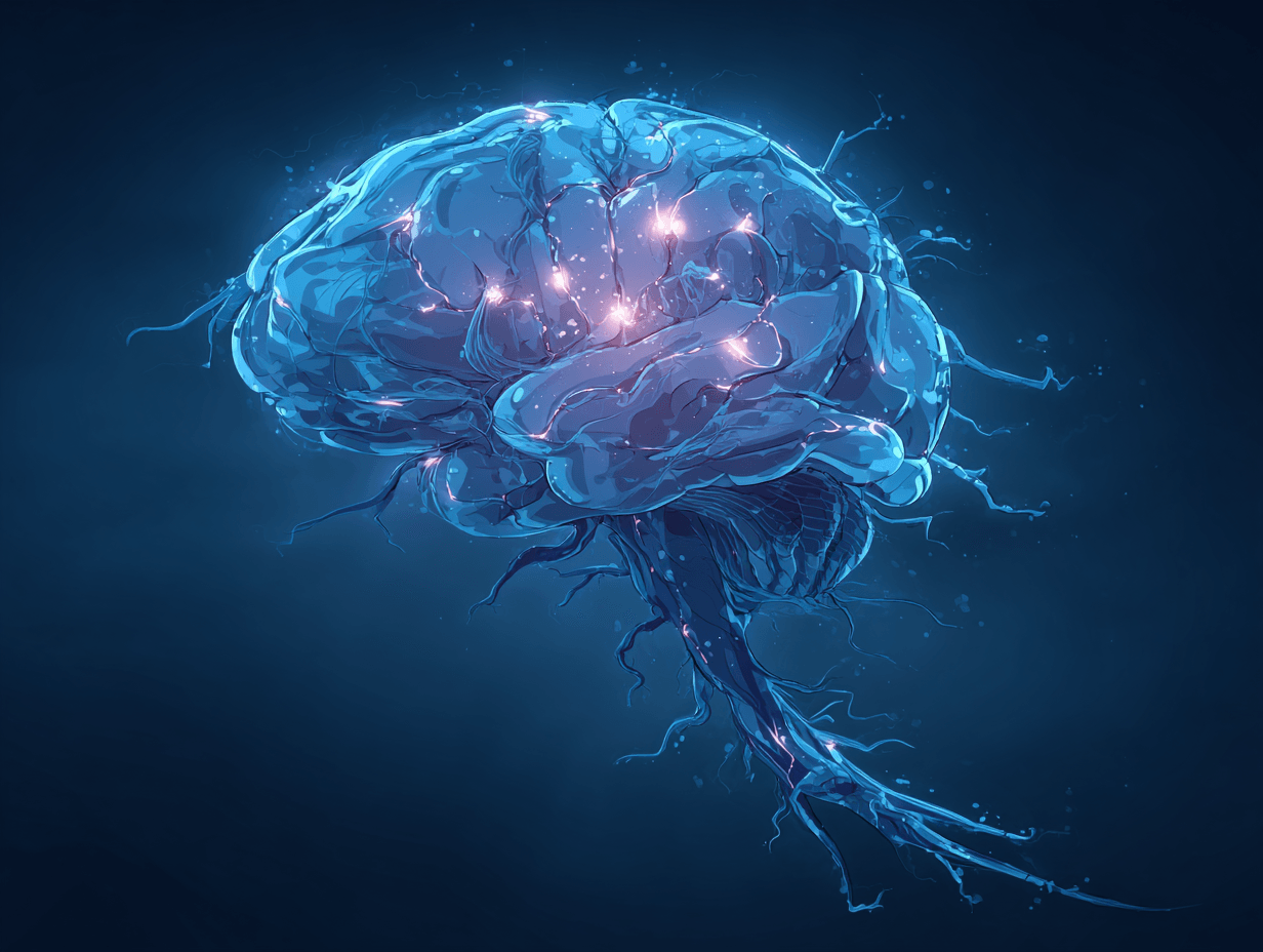 Illustration stylisée d'un cerveau humain avec zones lumineuses activées, représentation visuelle de la douleur sociale — L'amour d'un papa