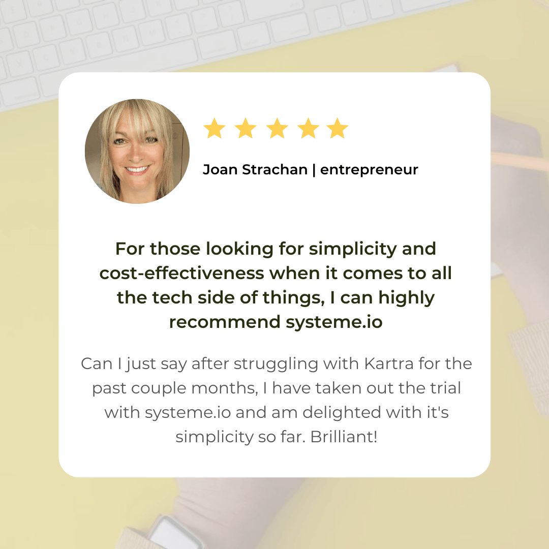 Systeme.io user testimonial about simplicity and cost effectiveness