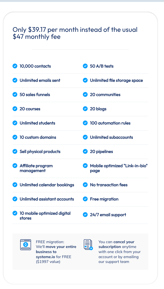 Systeme.io annual Webinar plan what is included
