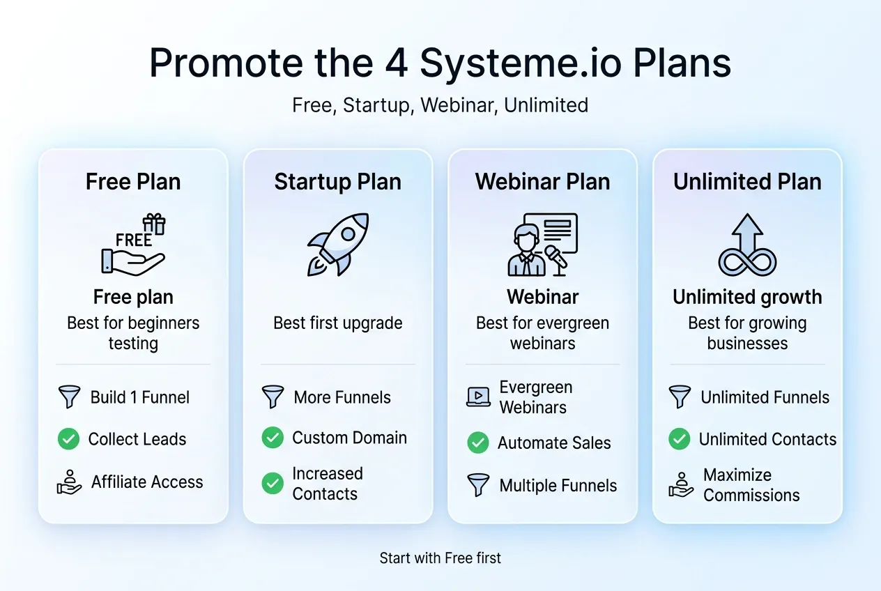 Promote the 4 Systeme.io plans as an affiliate