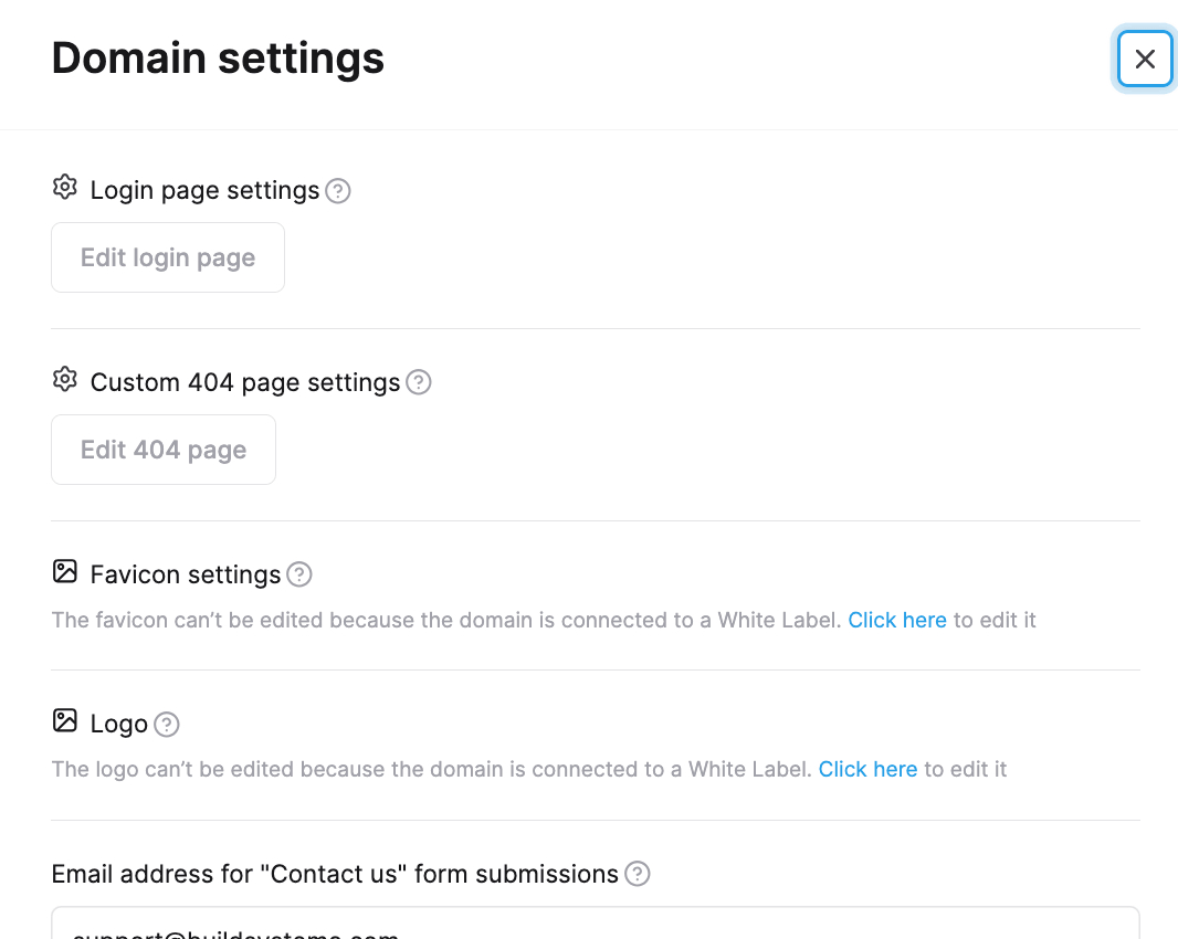 White-label domain settings and default DNS configuration