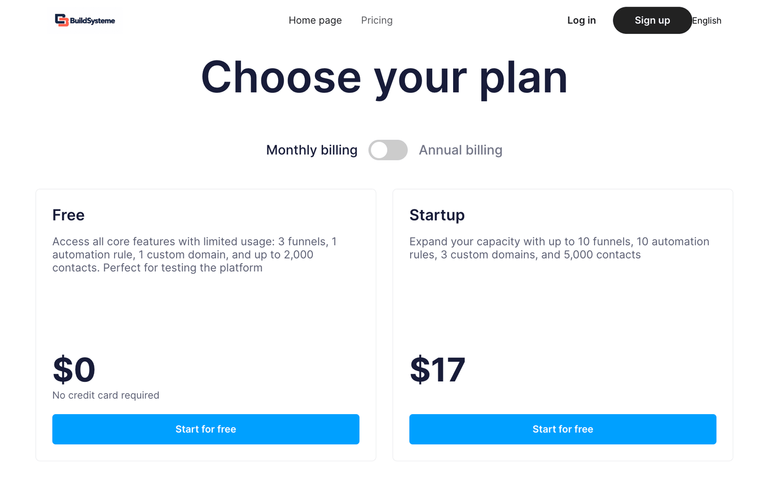 Default white-label pricing page