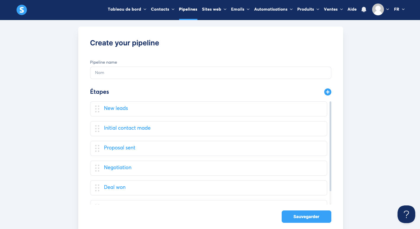 Personnaliser les colonnes du pipeline Systeme.io