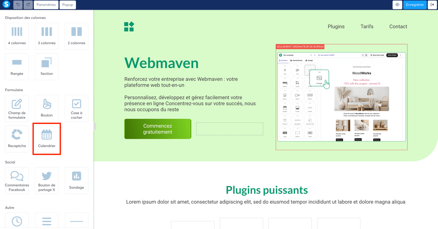 Intégration du calendrier sur les pages Systeme.io