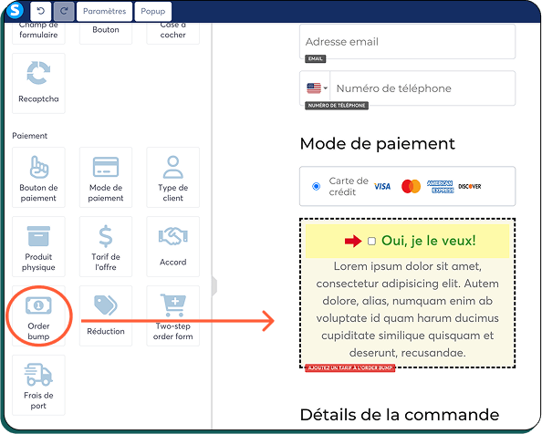 Order bump page de paiement Systeme.io