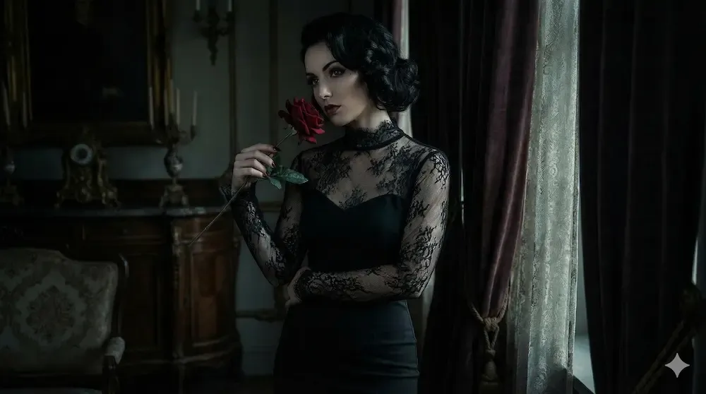 Romantic black lace cocktail dress for an elegant date night