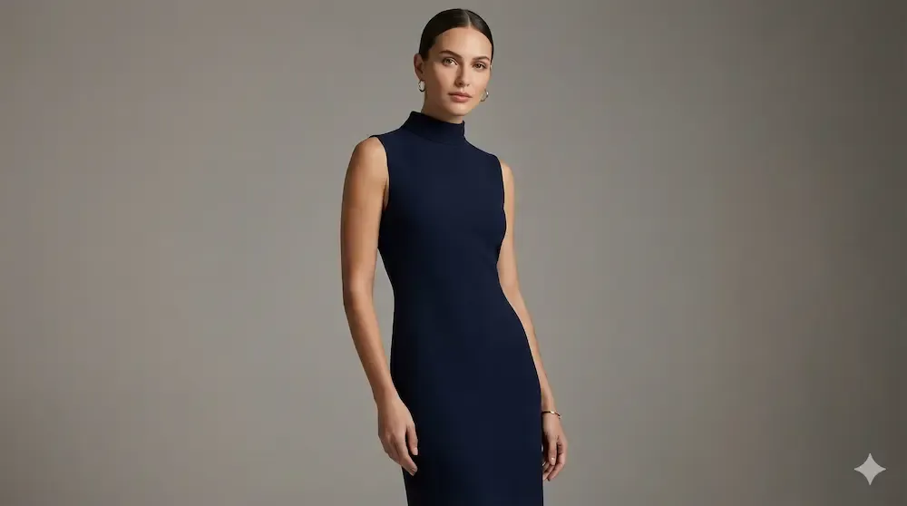Elegant mock neck midi dress that looks expensive on a budget
