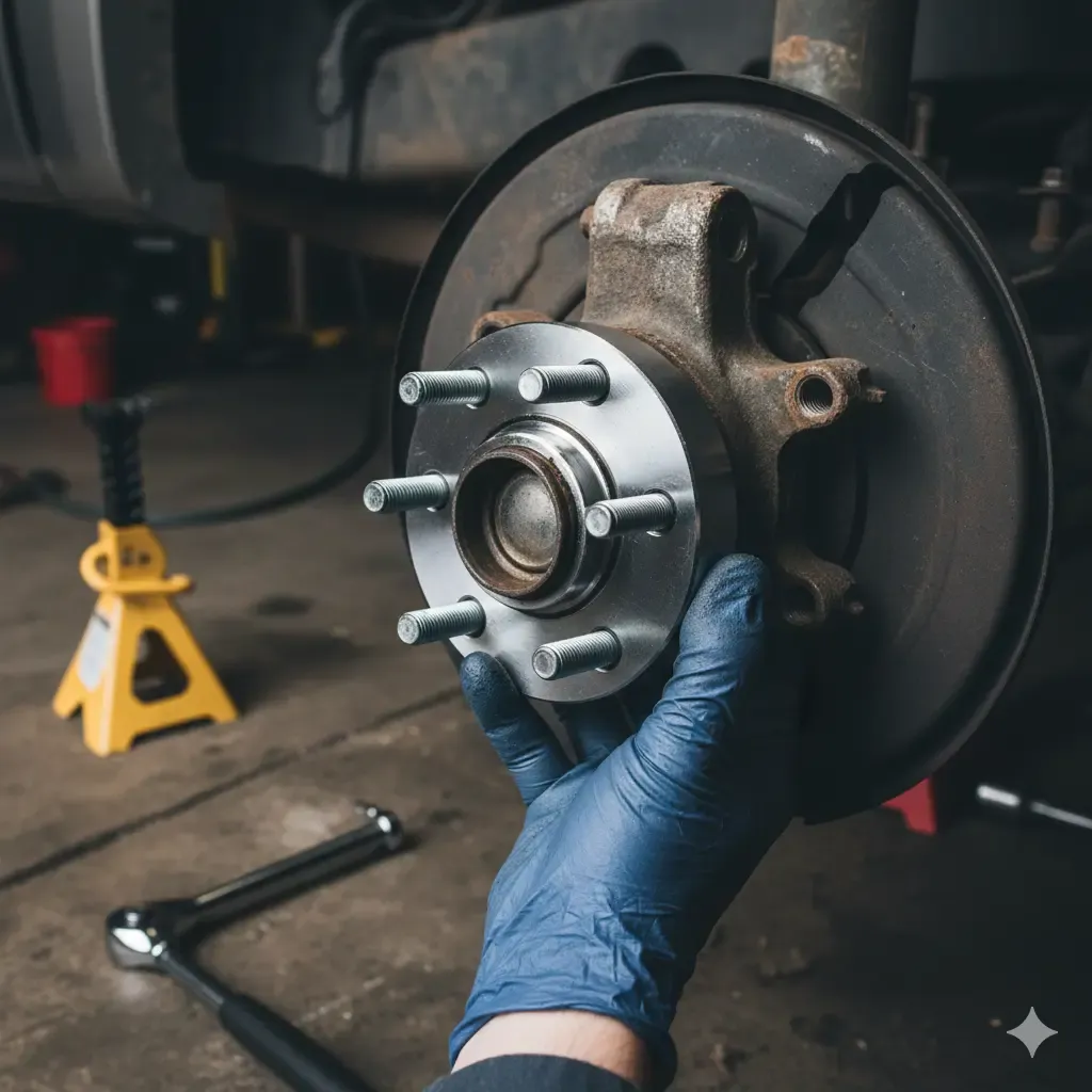"Installing a new Detroit Axle Front Wheel Bearing Hub Assembly to fix humming noise on a Chevy Silverado or GMC Sierra truck."