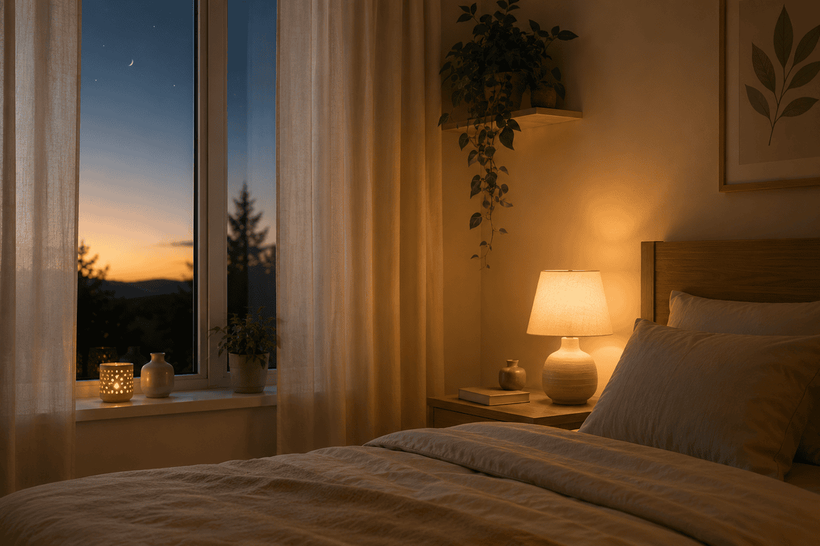Chambre lumineuse et apaisante évoquant le repos et le sommeil