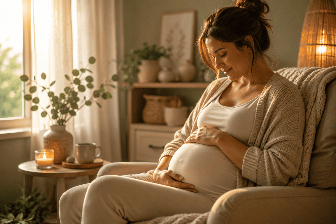 Ambiance douce et lumineuse évoquant la maternité et l'accompagnement par la sophrologie