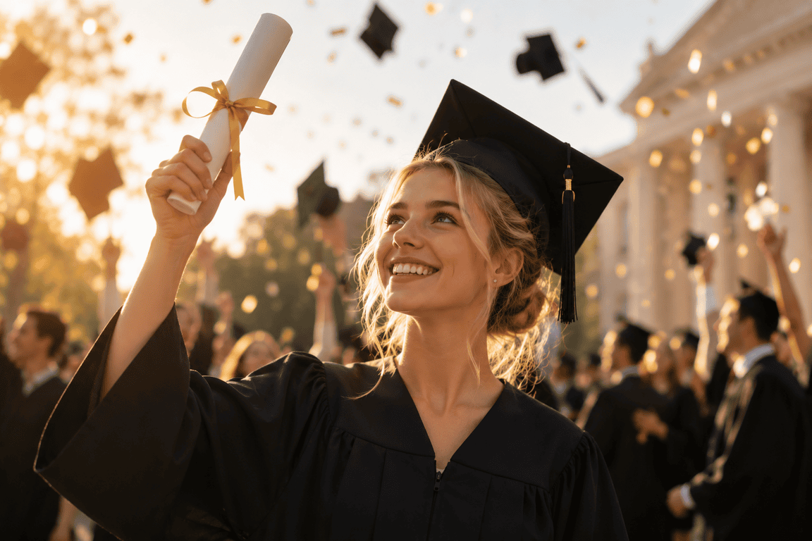 Ambiance douce évoquant la réussite, la concentration et la préparation mentale aux examens