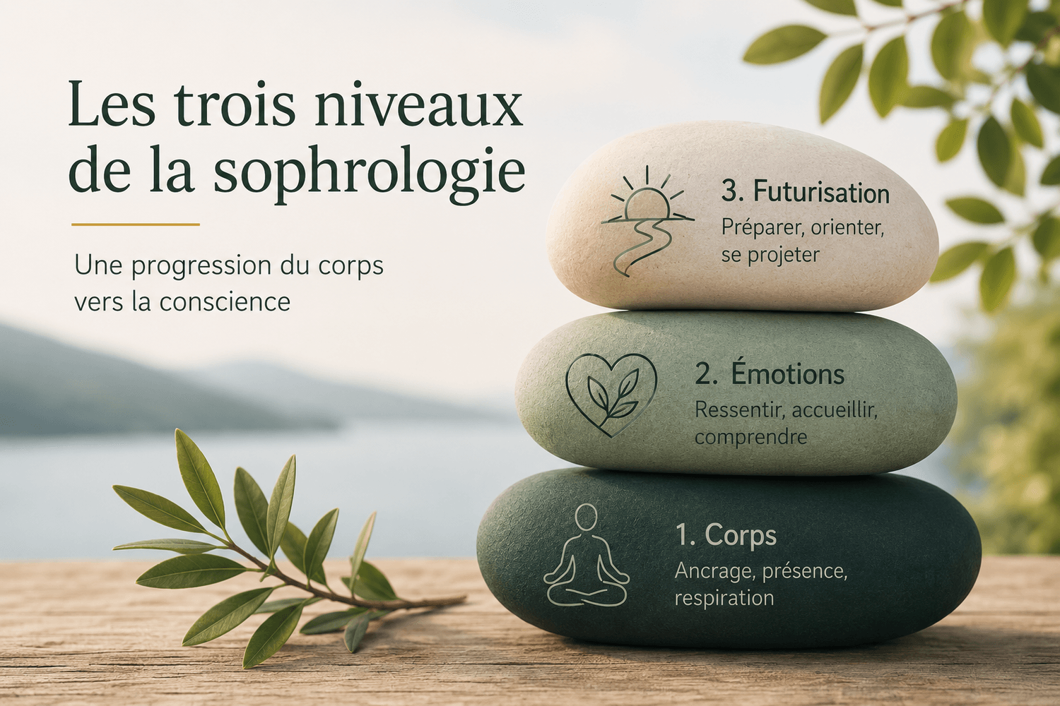 Image symbolique représentant les trois niveaux de la sophrologie