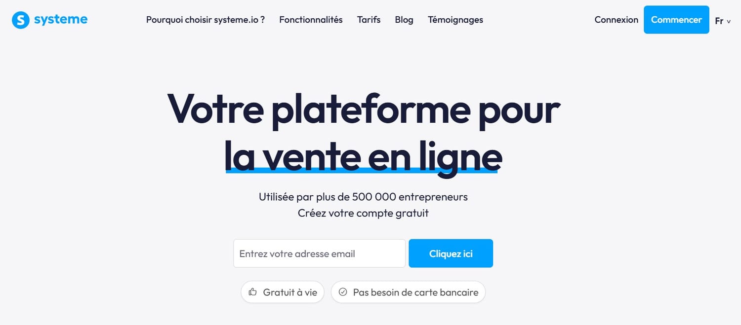 Page d'accueil Systeme.io