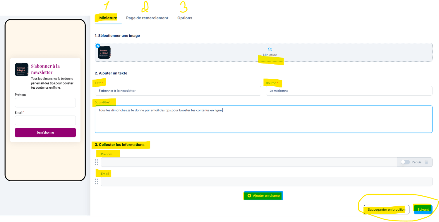Configurer le formulaire
