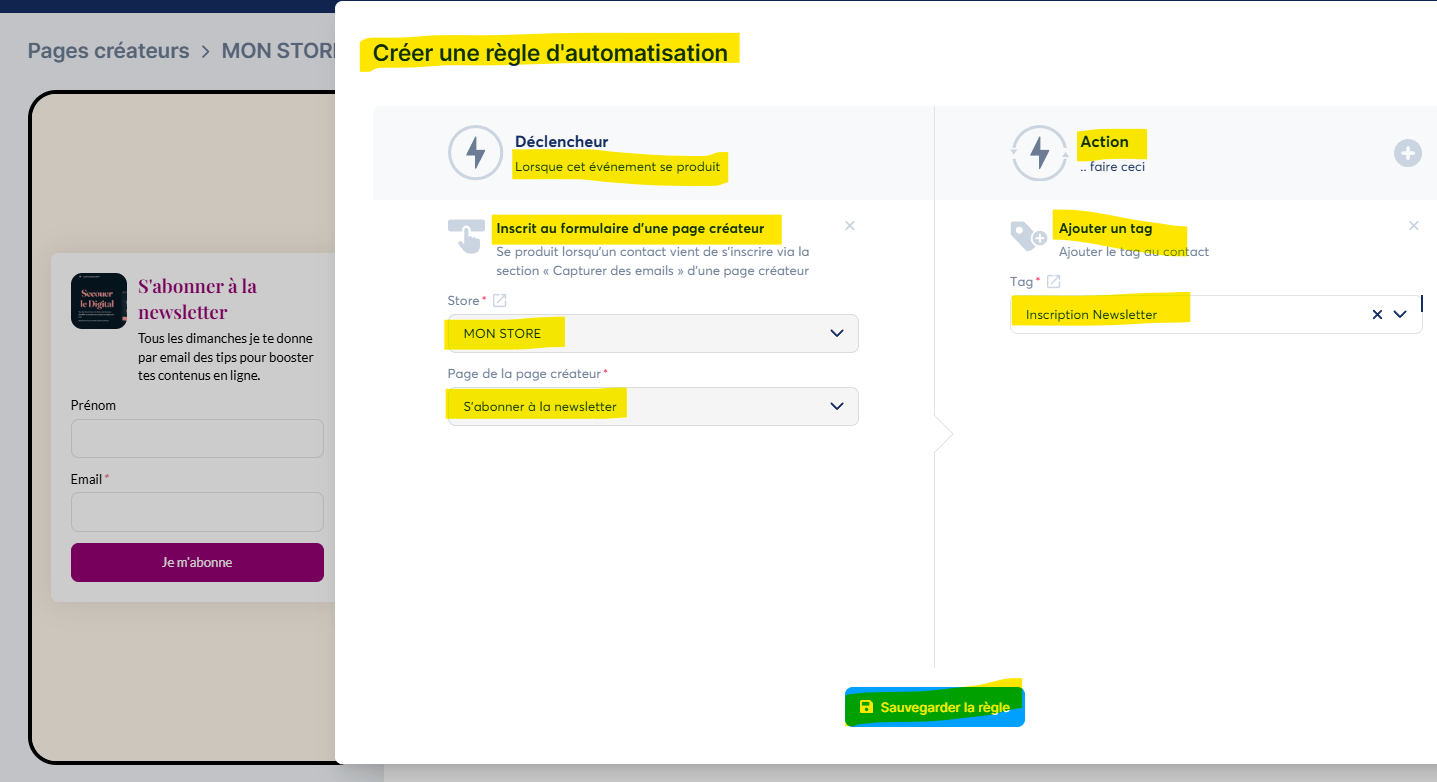 Créer une règle d'automatisation