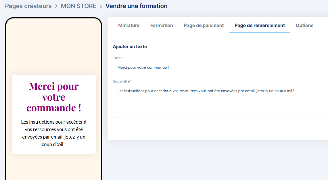 Merci pour votre commande