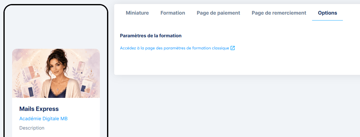 Paramètre de la formation