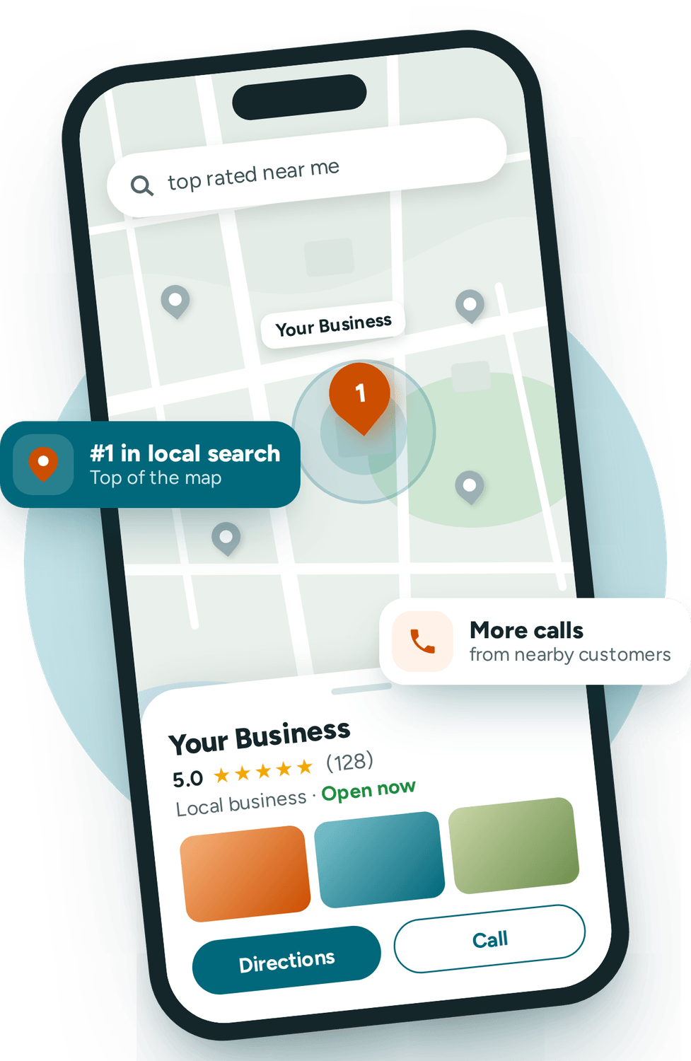 Phone showing your business ranked #on Google Maps.