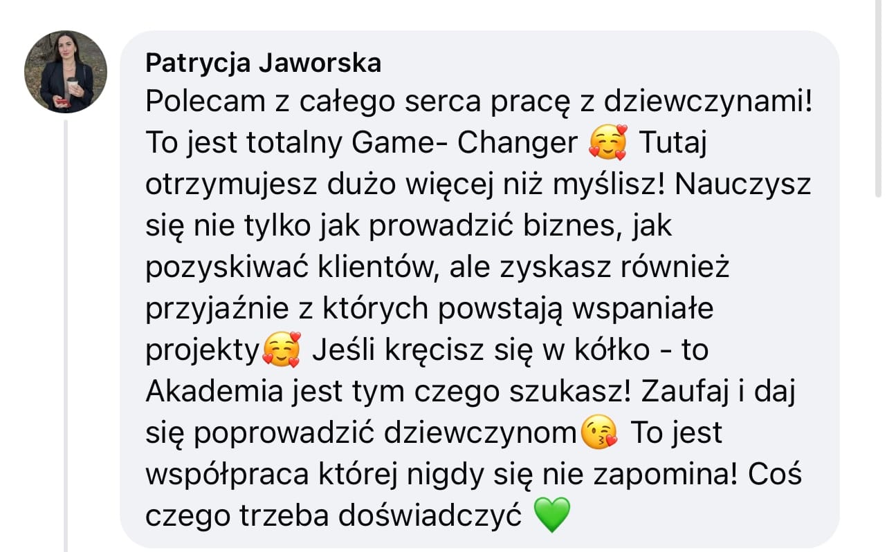 Agnieszka - opinia Kobieca Akademia Biznesu