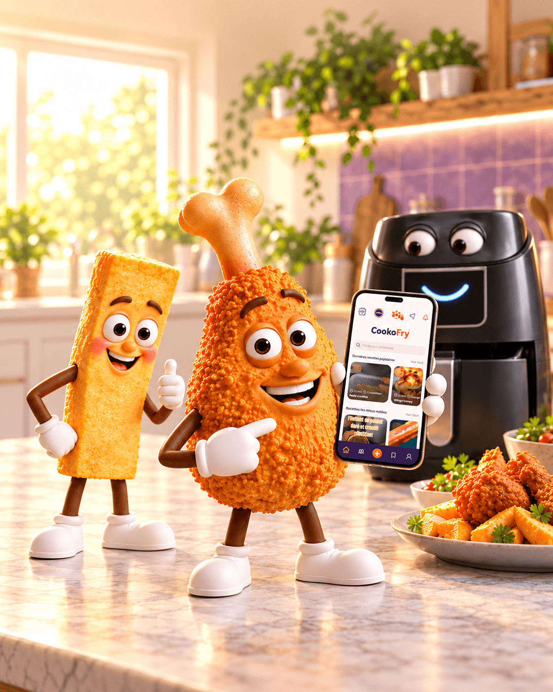 Application Cookofry sur smartphone : recettes Airfryer avec temps et températures de cuisson