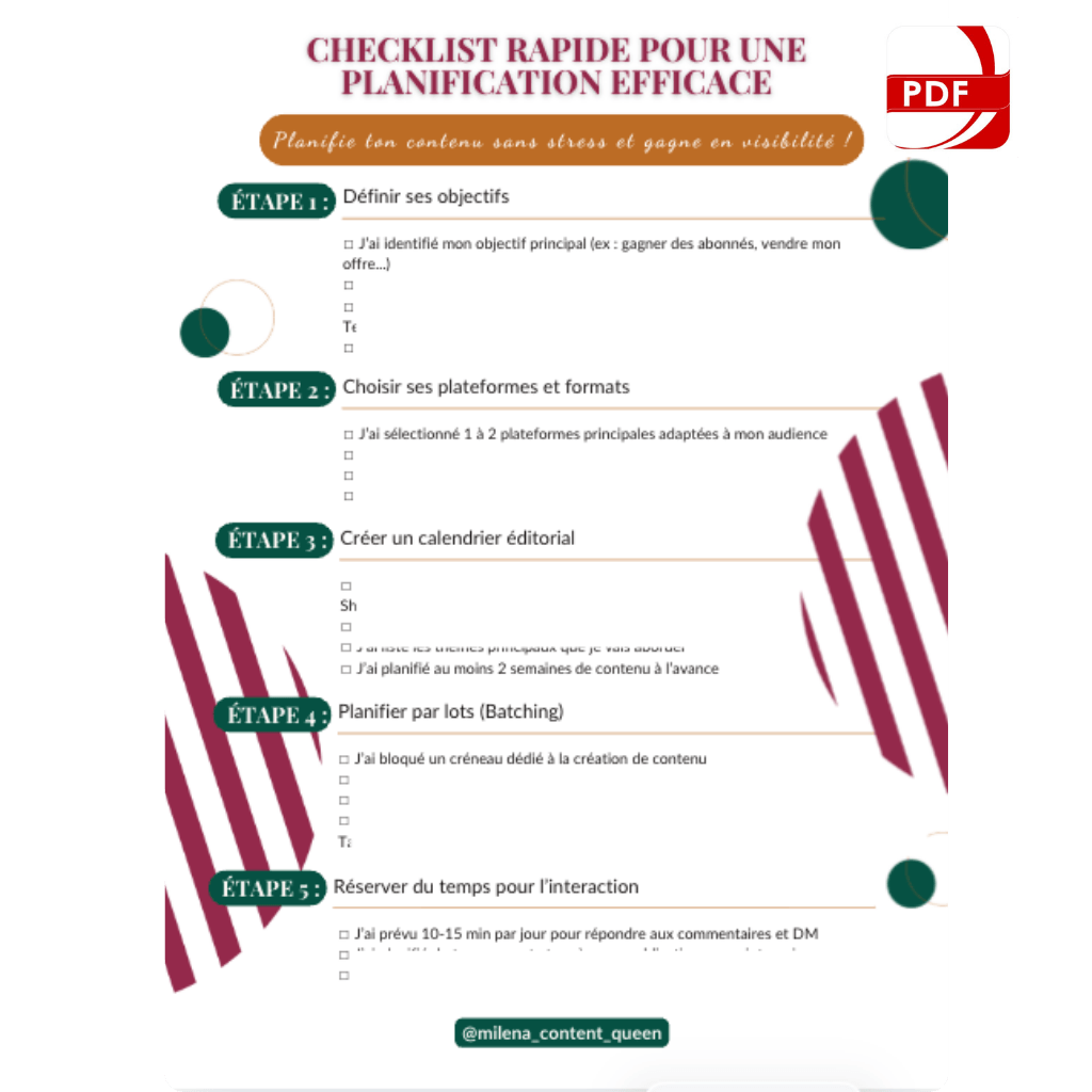 checklist pour la plannification de contenu