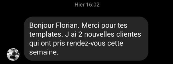 Message reçu d'une praticienne