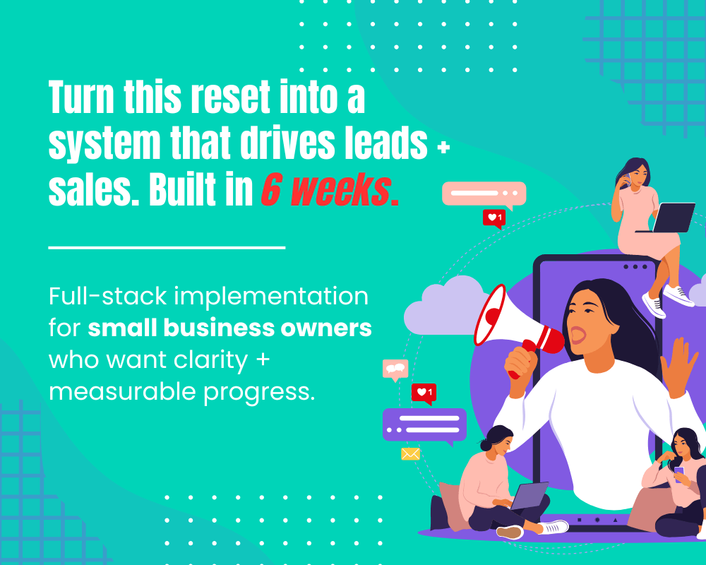 Graphic promoting the 6-Week Marketing Sprint: stop collecting tactics and build a full marketing system in six weeks