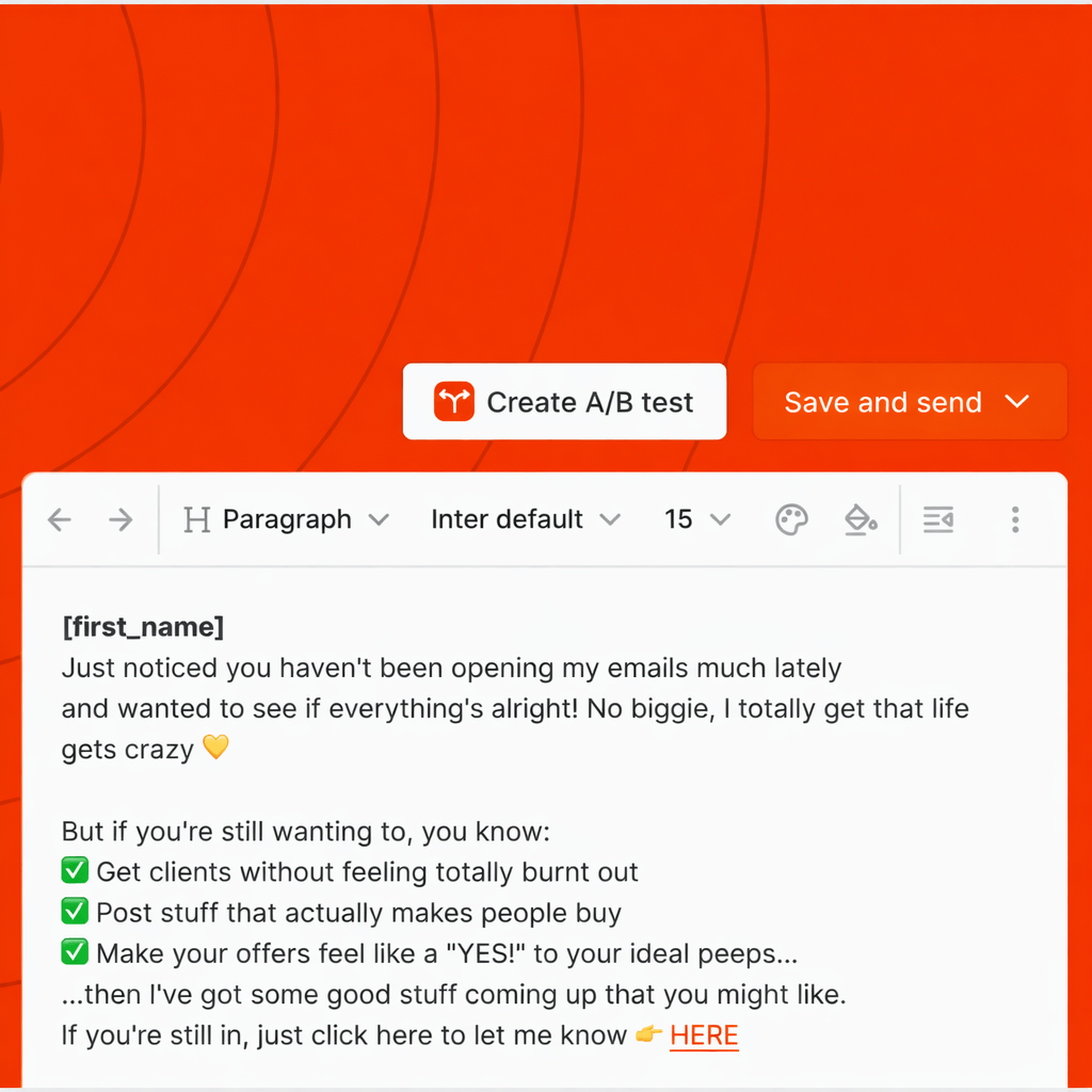 Buyrflo email editor with a re-engagement email