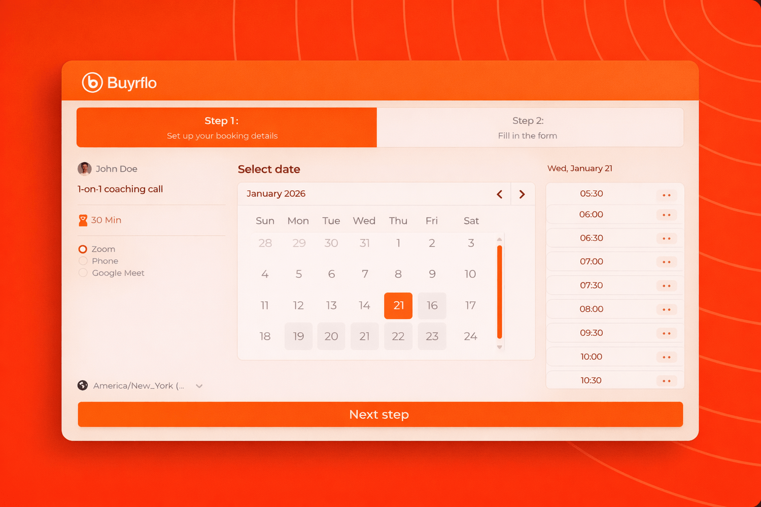 Buyrflo booking calendar
