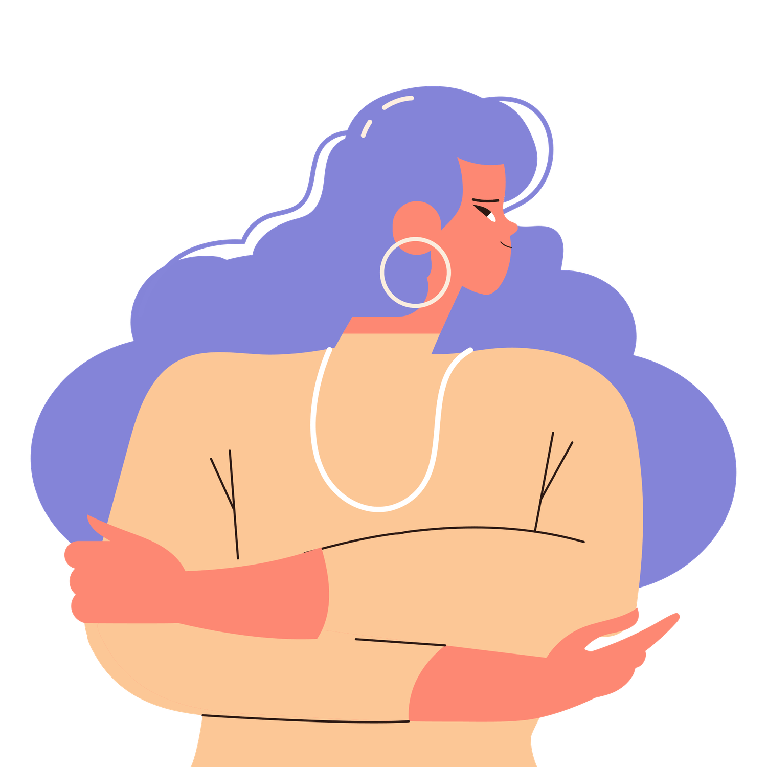 Illustration jeune femme qui s'enlace, contradiction intérieure