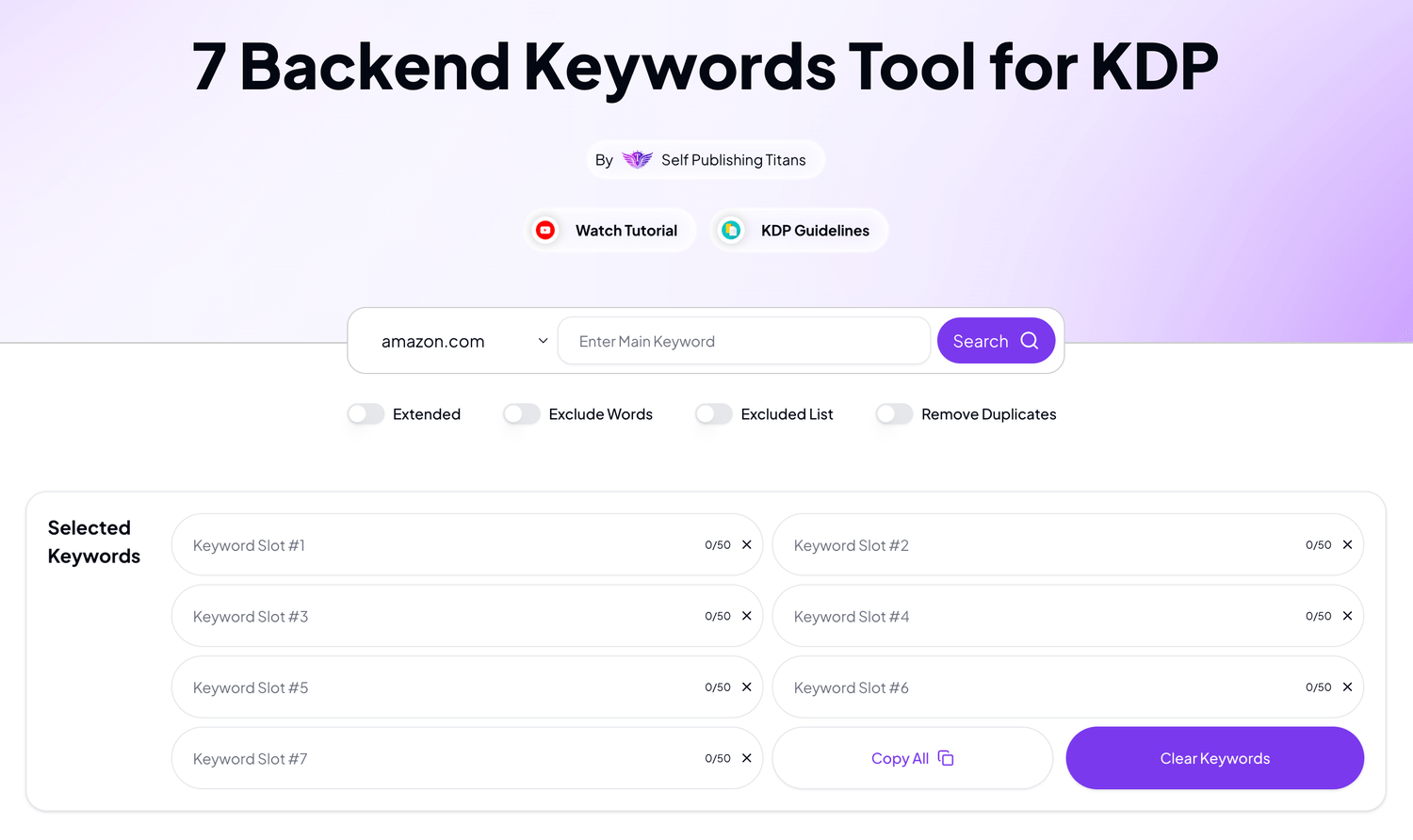 Self Publishing Titans 7 Backend Keywords Tool for Amazon KDP