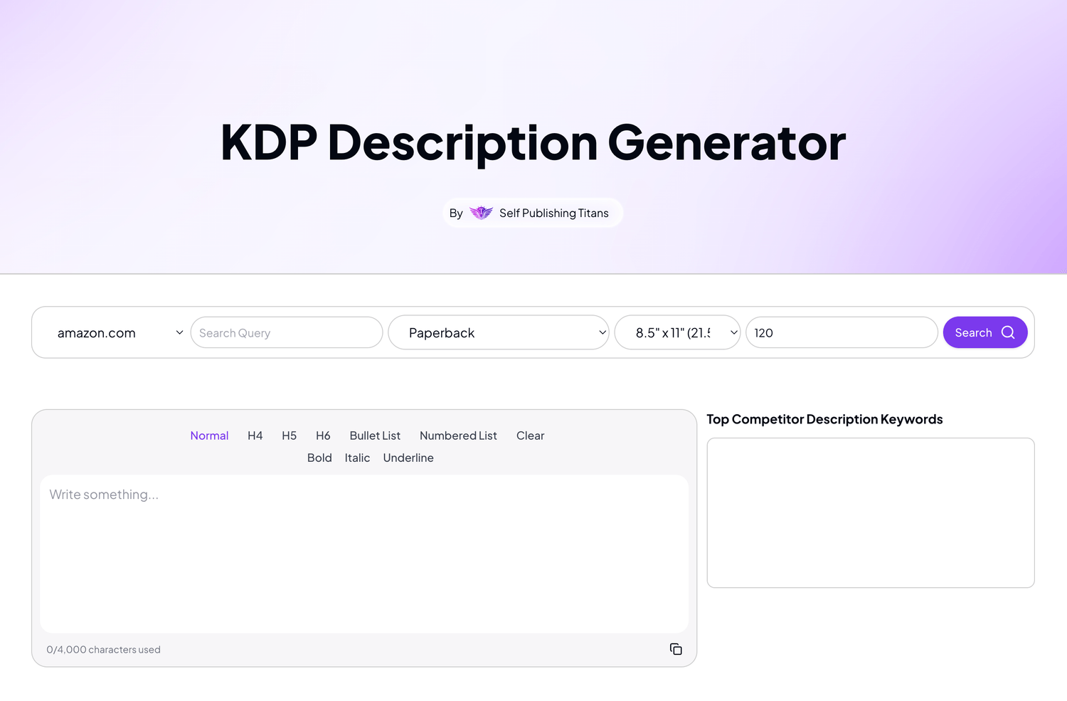 Amazon KDP Book Description Generator by Self Publishing Titans