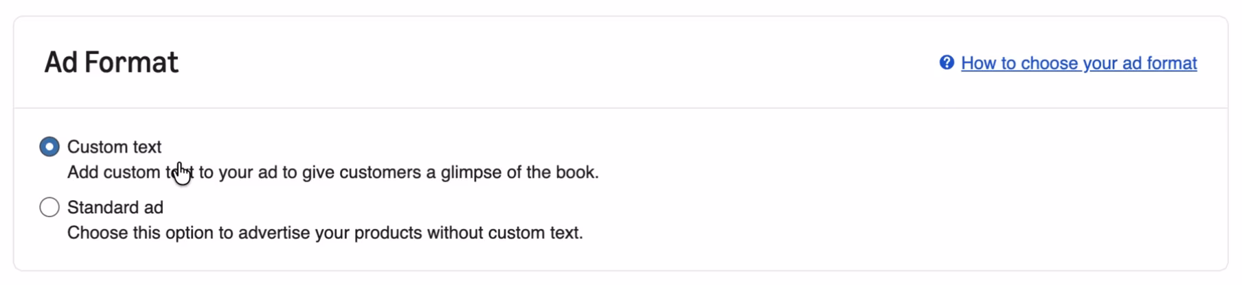 Choose Custom Text Ad Format
