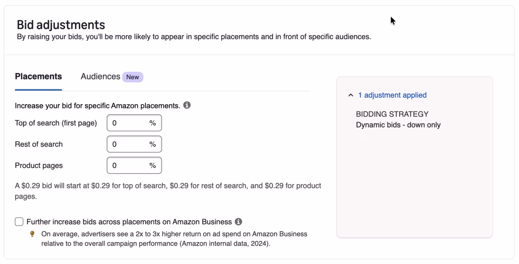 Bid ajustment settings