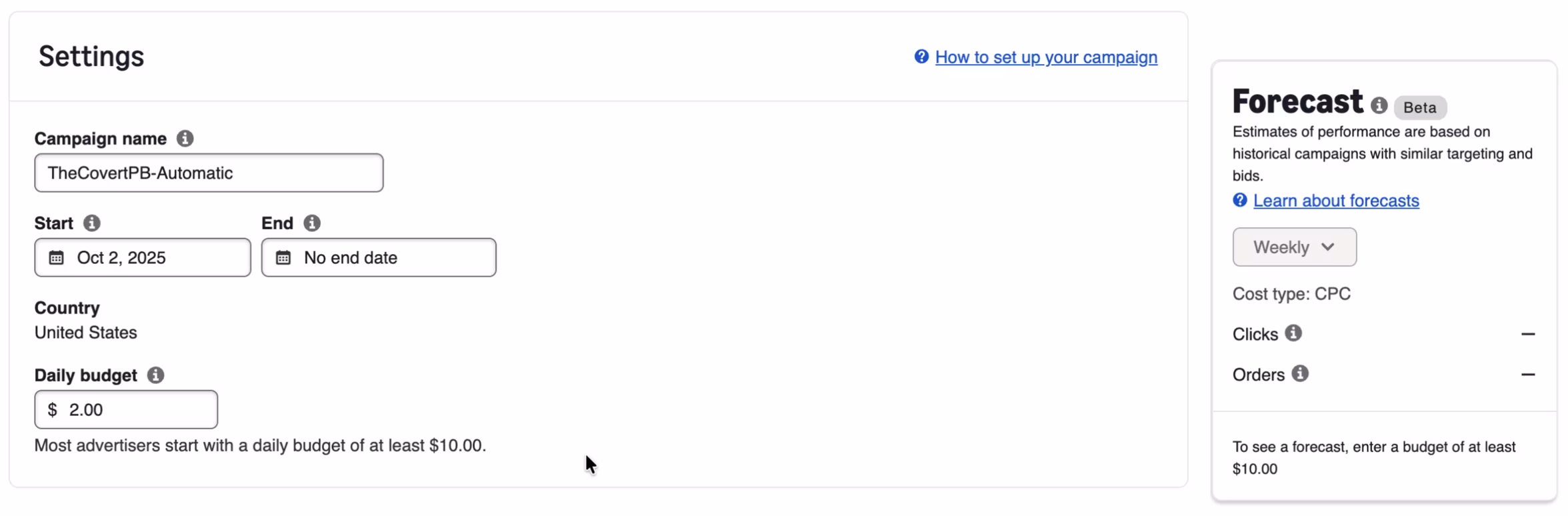 Bid ajustment settings
