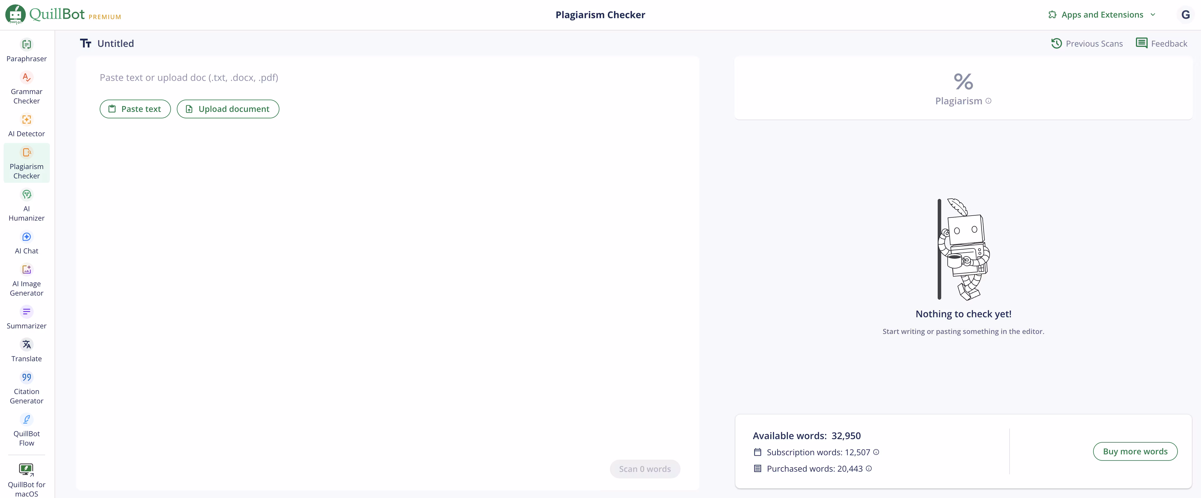 Quillbot Plagiarism Checker Screen