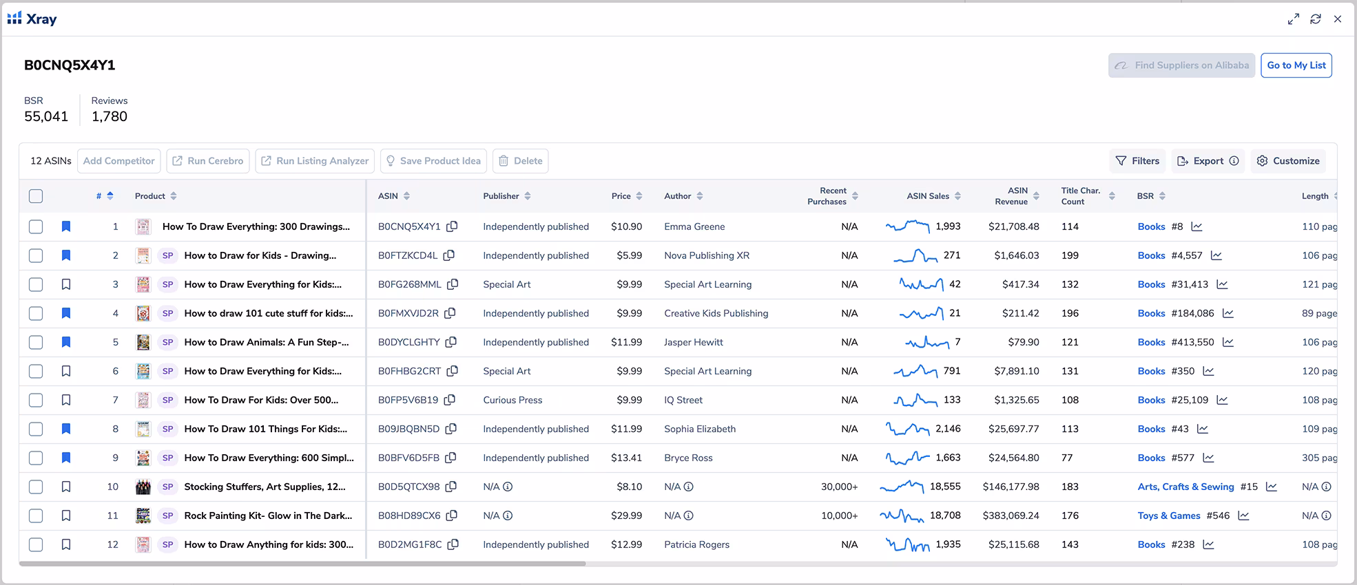 Helium 10 Xray Tool Information for this book