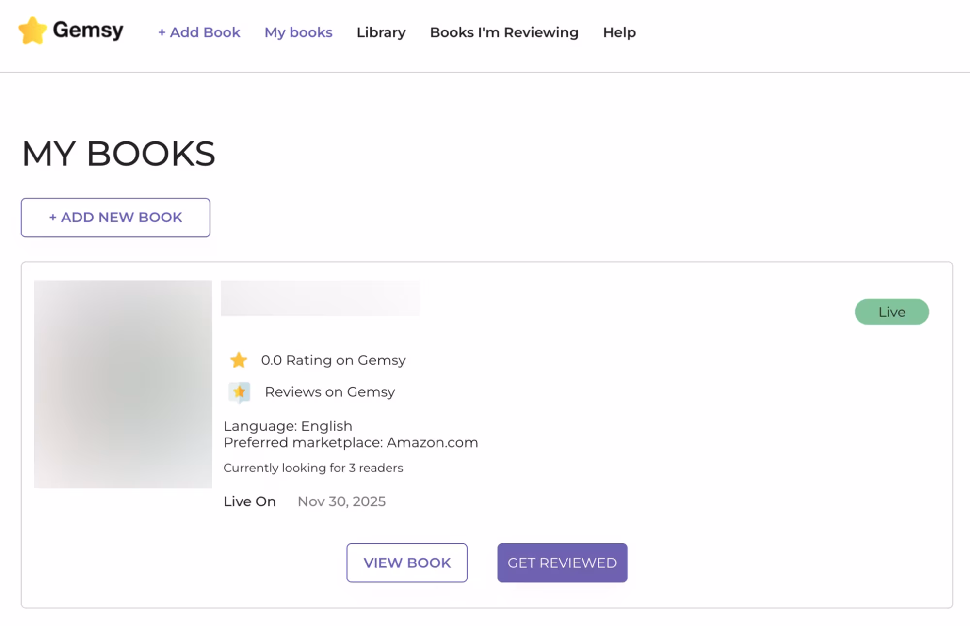 My books tab to view and get reviewed