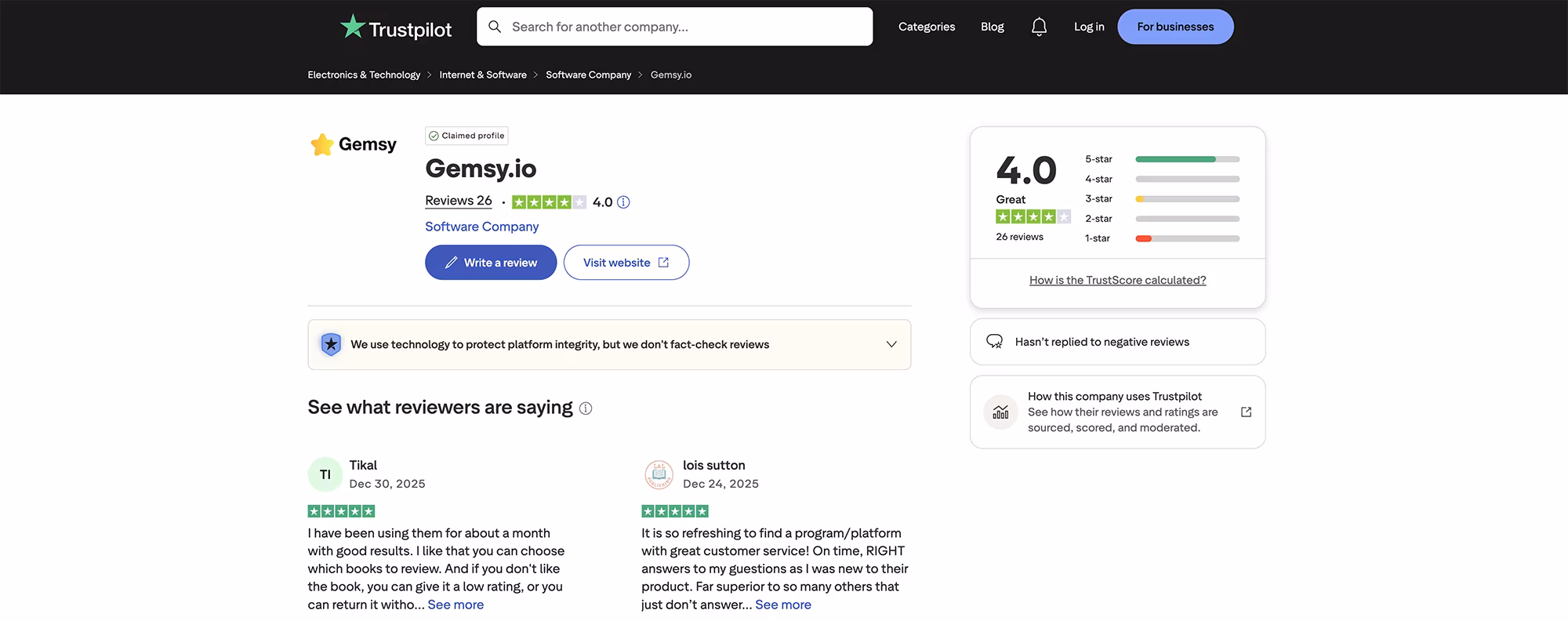 Gemsy Trustpilot Reviews - March 2026