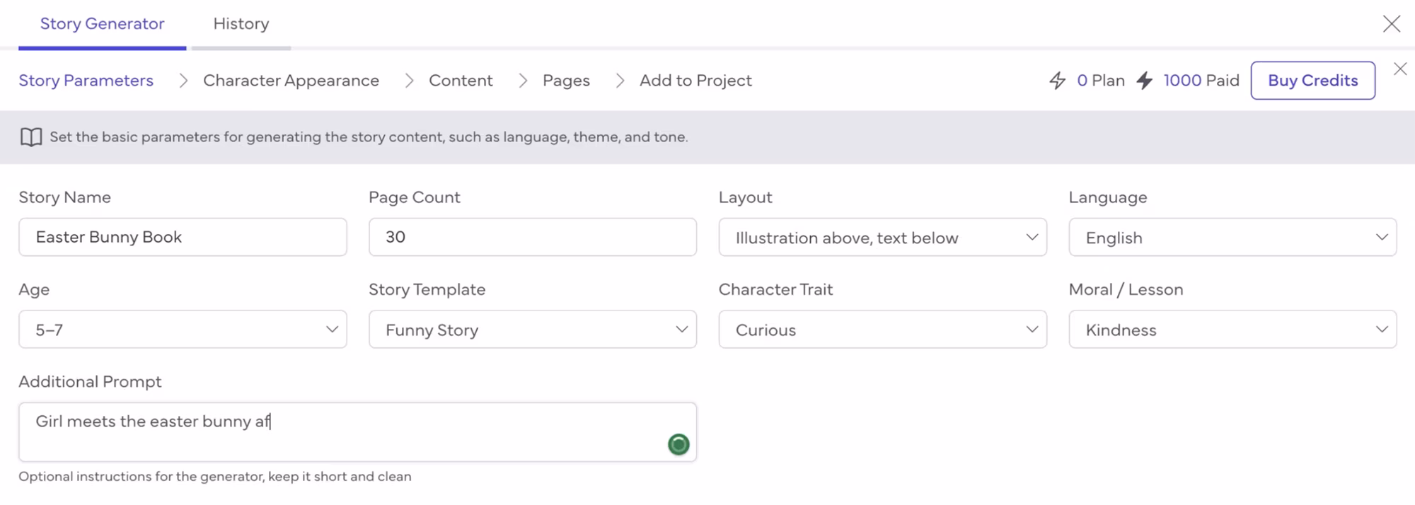 Define your story parameters