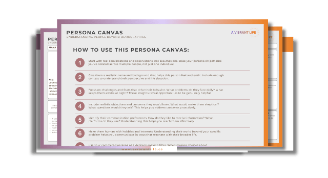 Persona canvas template showing key demographic and behavioral information