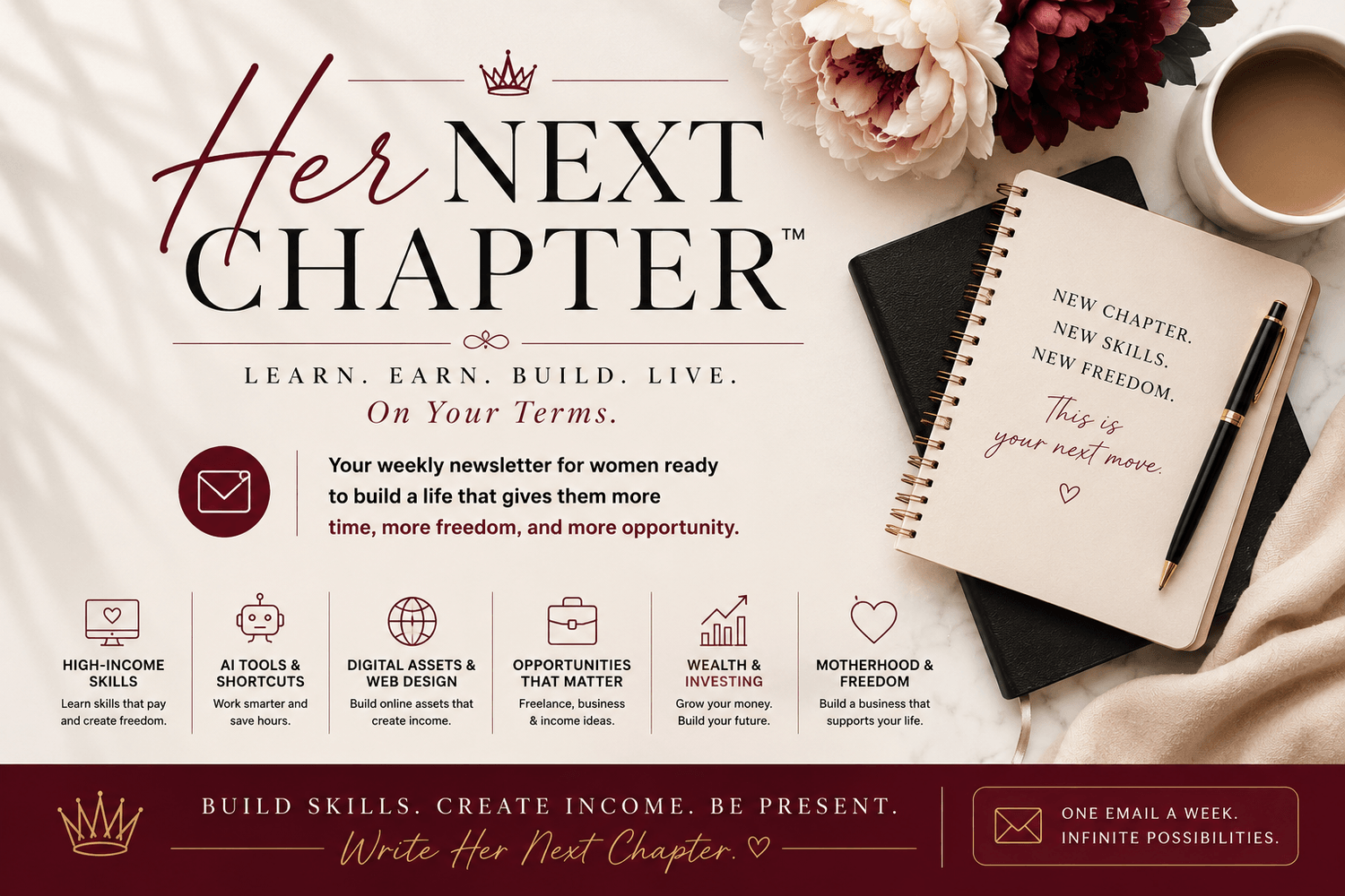 Her Next Chapter™ — Learn. Earn. Build. Live. On Your Terms.