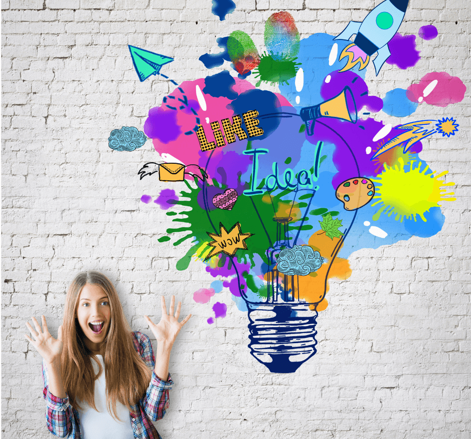 woman excited creativity mural