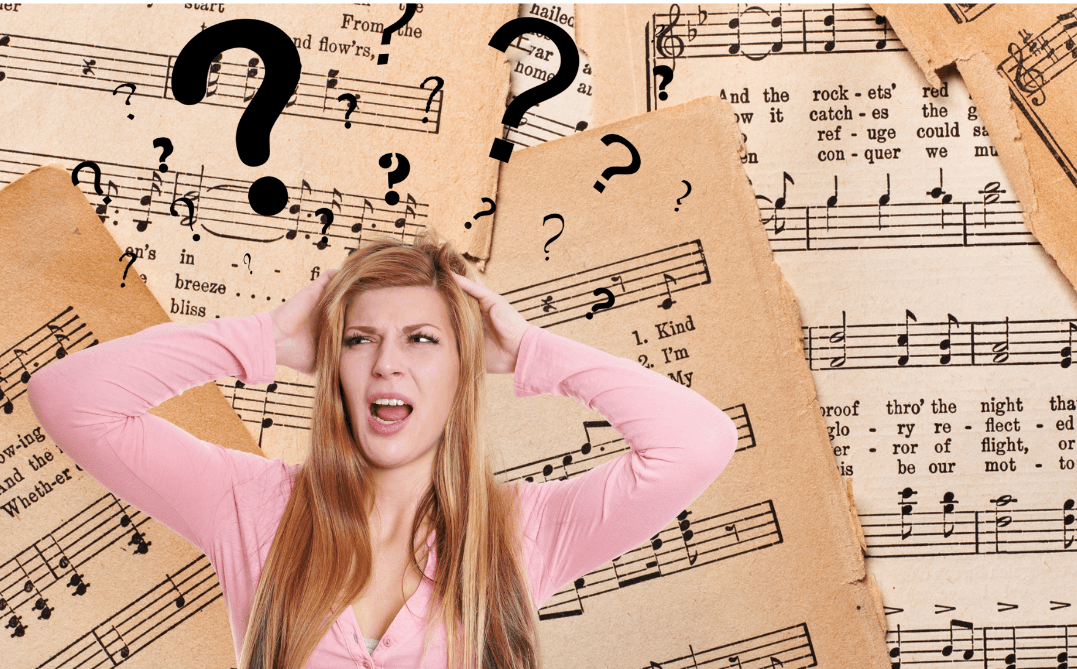 woman frustrated and confused by sheet music