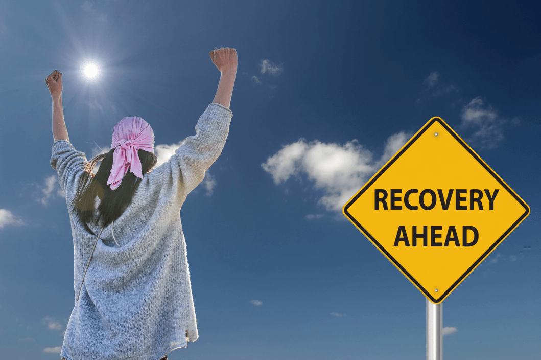 Celebrating, happy woman - Recovery ahead
