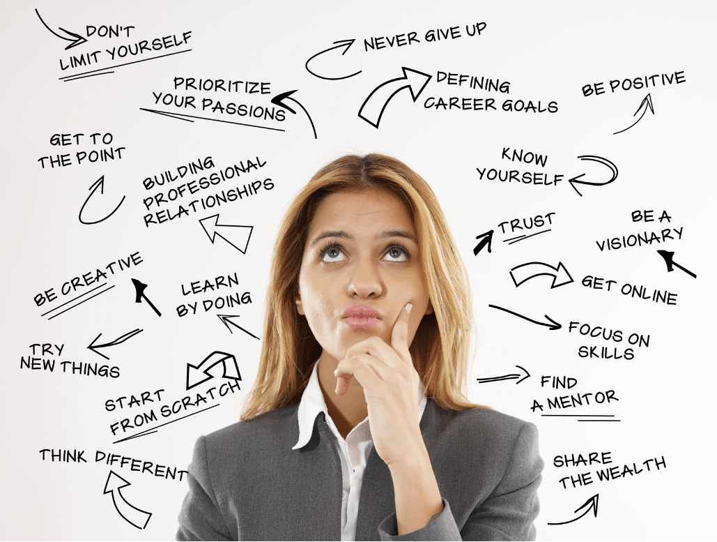 woman with confused mass of thoughts