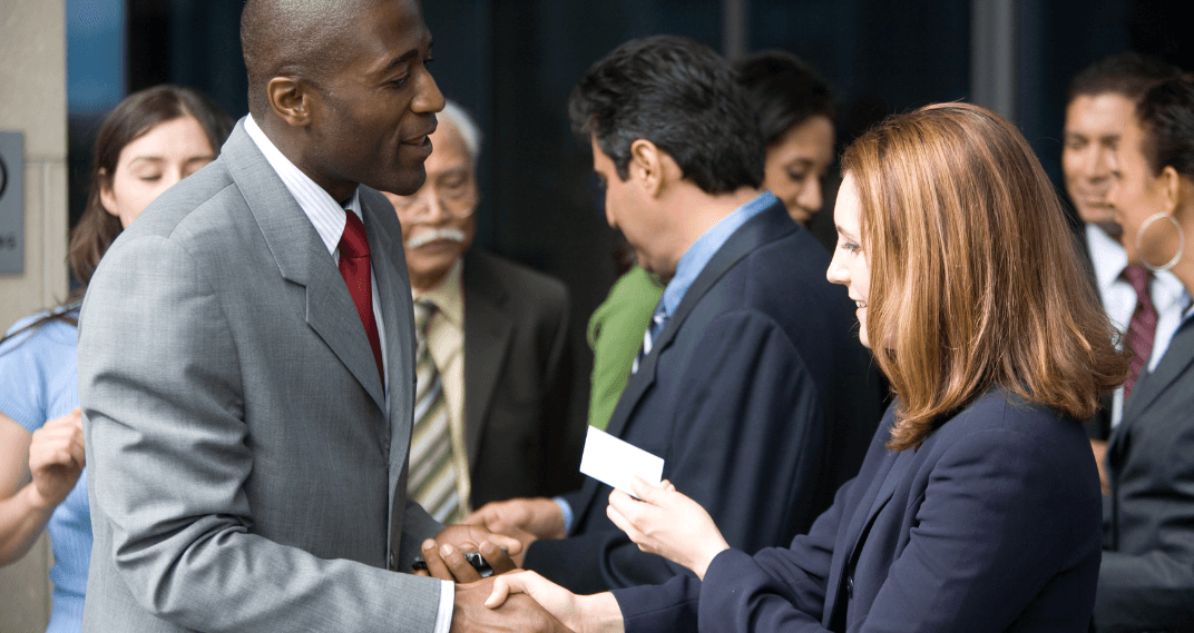 Collecting business cards at a networking event